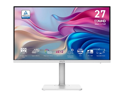 MSI - 27" Modern MD272UPHW 4K Monitor, IPS, 4mc, 60Hz, UHD, HDMI+DP+TypeC, KVM, HAS, White