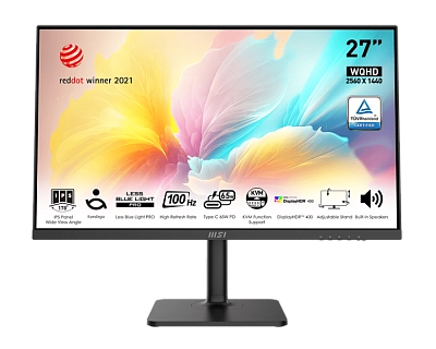 MSI - 27" Modern MD272QXP Monitor, IPS, 4mc, 100hz, WQHD (2560x1440), HDMI+DP+TypeC, HAS, Black 