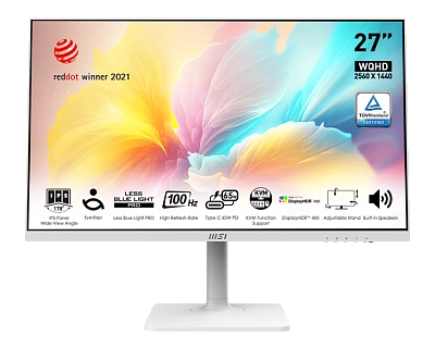 MSI - 27" Modern MD272QXPW Monitor, IPS, 4mc, 100hz, WQHD (2560x1440), HDMI+DP+TypeC, HAS, White 