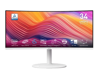 MSI - 34" Modern MD342CQPW Curved Gaming Monitor, VA, 1mc, 120hz, UWQHD (3440x1440), HDMI+DP+TypeC,