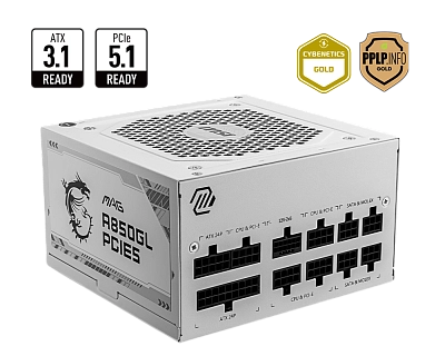 Блок питание - MSI MAG A850GL PCIE5, 80 Plus Gold, Modular, White